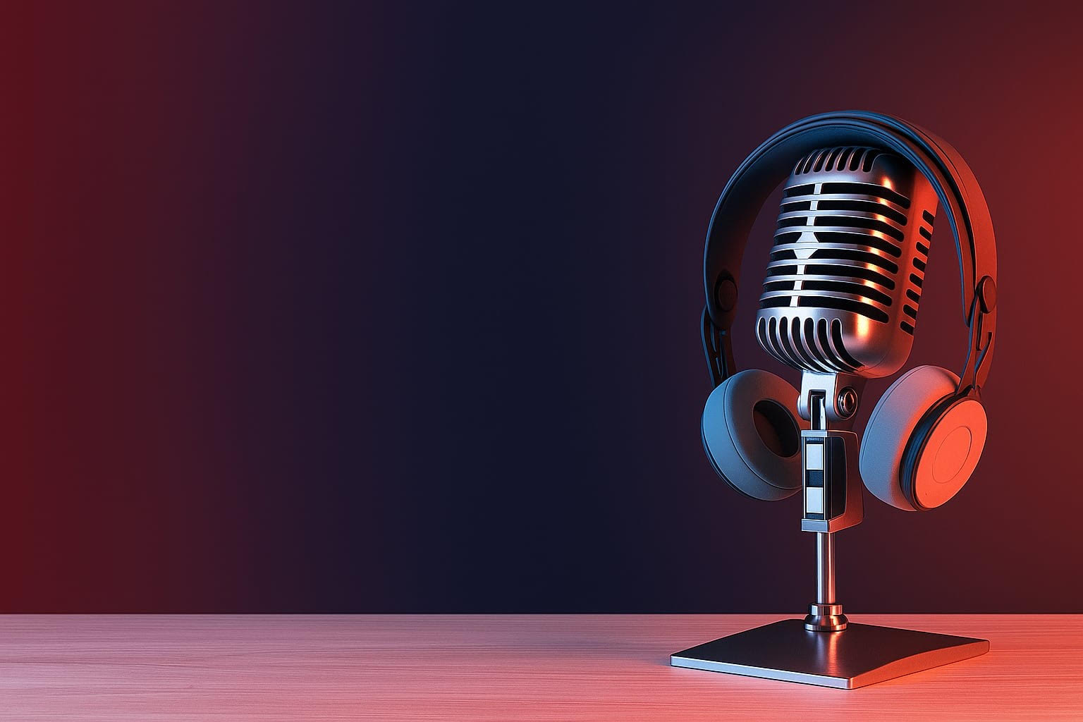 Gros plan sur un microphone de studio et un casque audio sur fond noir